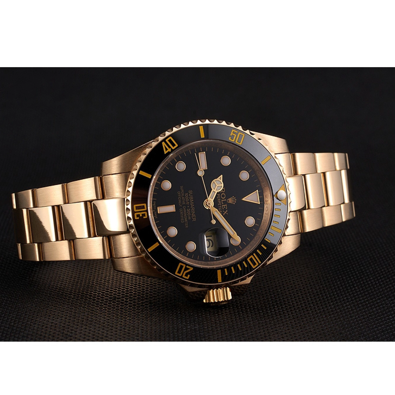 Good Copy Rolex Watches Black Swiss Gold Case Bezel Bracelet Rolex Dial Submariner Yellow Black And 0707